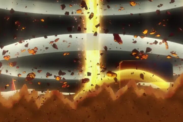 Zaraki aparece transformado pela Bankai, com o corpo coberto por marcas vermelhas e uma aura intensa diante do campo de batalha.