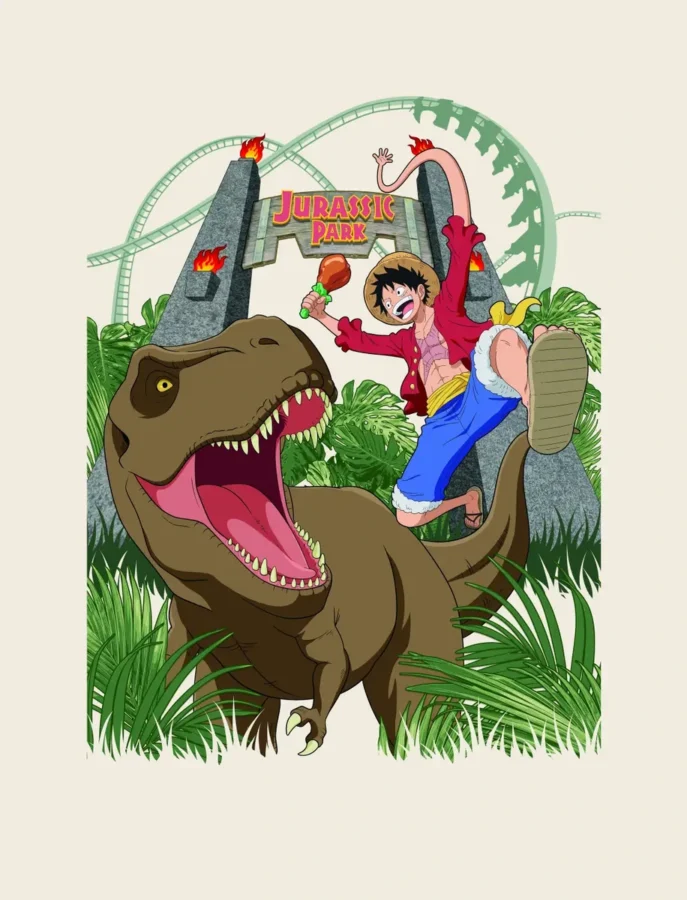 Arte oficial das colaborações de One Piece e Detetive Conan no Universal Studios Japan