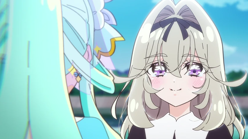 Luluka aparece sorrindo diante de Cure Arcana, que está parcialmente visível em primeiro plano.