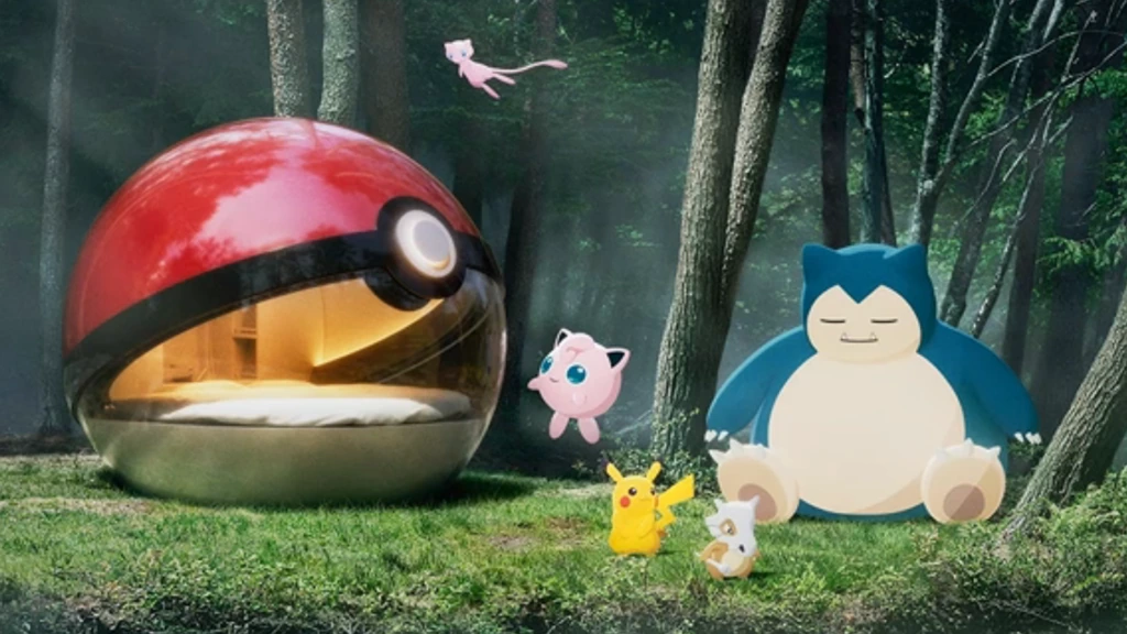 Imagem de divulgação relacionada a Pokémon Sleep anuncia hospedagem temática em formato de Poké Bola