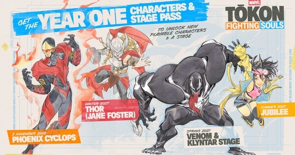 Imagem de divulgação relacionada a MARVEL Tokon: Fighting Souls confirma Thor, Venom e Jubilee no DLC do Ano 1