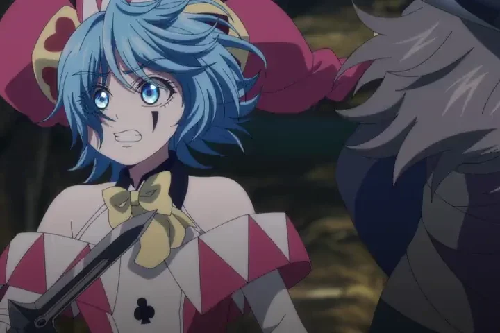 Luche aparece sorrindo na caverna, com Elma parcialmente visível atrás dela.